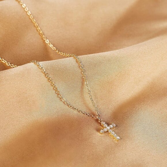 Lovely 14K Gold Plated Cross Necklace with Cubic Zirconia - Perfect Gift for Her - Picture 3 of 7